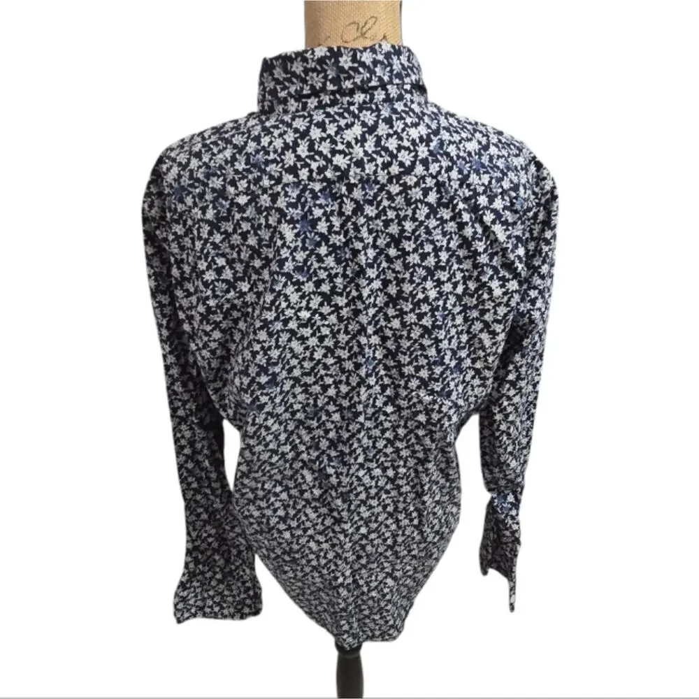 J. Crew Slim Fit Blue‎ & White Floral Men's Blue Buttoned up Shirt Size Large
